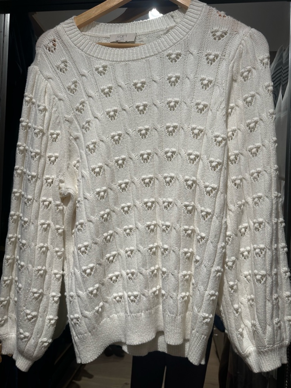 LOFT Women's Cream open Knit Sweater |XLP